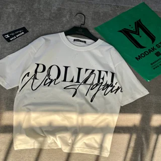 تیشرت پنبه اکونومی مردانه طرح polizei - عمده -سفید