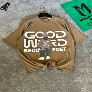 تیشرت پنبه اکونومی مردانه طرح good - عمده-قهوه ای