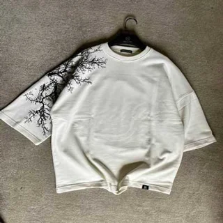 کراپ-شرت-شاخه ای-پاییزه-مردانه -رنگ-سفید