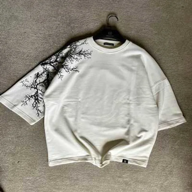 کراپ-شرت-شاخه ای-پاییزه-مردانه -رنگ-سفید