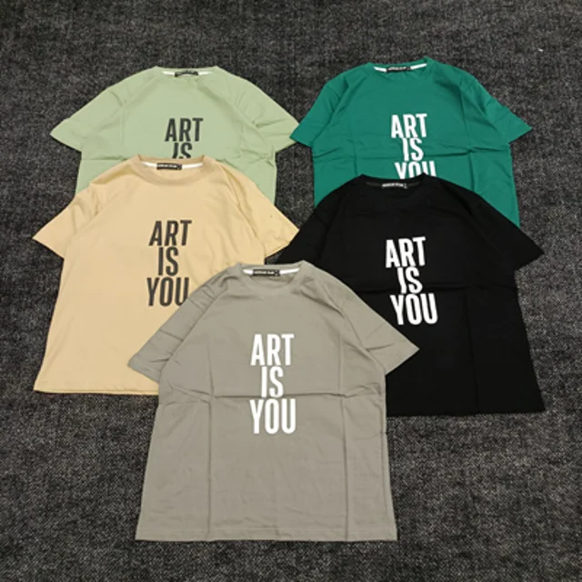تیشرت پنبه اکونومی مردانه طرح ART -  عمده-کرم-مشکی-سبز