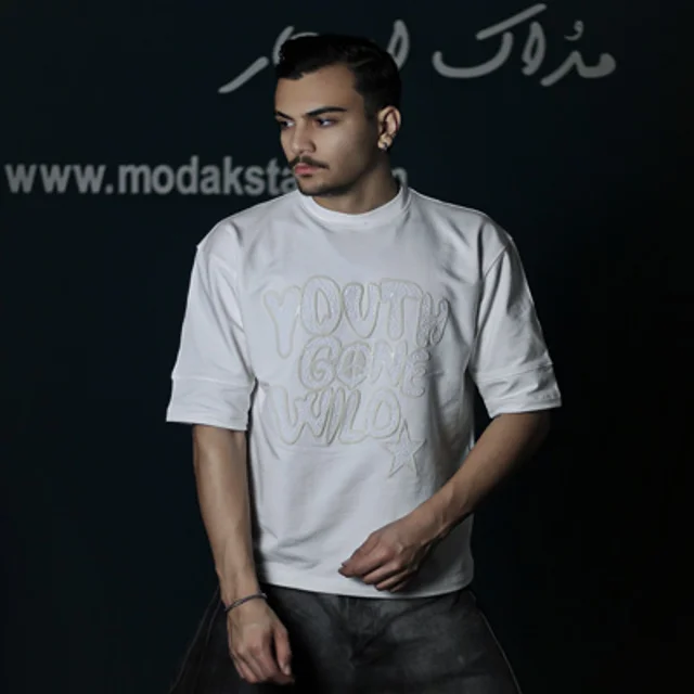 تیشرت دو نخ چاپی مردانه طرح youth - عمده-سفید