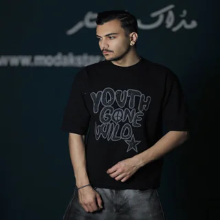 تیشرت دو نخ چاپی مردانه طرح youth - عمده-مشکی