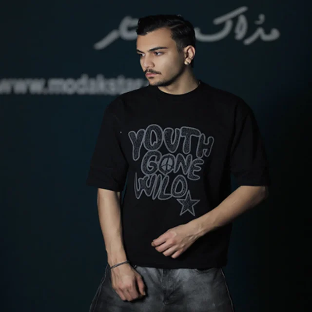 تیشرت دو نخ چاپی مردانه طرح youth - عمده-مشکی