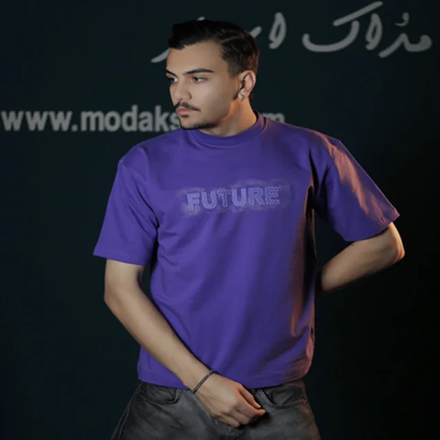 تیشرت دو نخ  گلدوزی و کثیف دوزی مردانه - عمده-بنفش