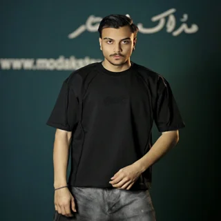 تیشرت دو نخ  گلدوزی و کثیف دوزی مردانه - عمده-مشکی