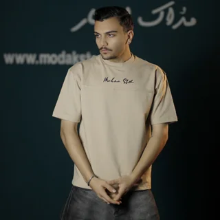 تیشرت دو نخ چاپی مردانه طرح modak star - عمده-کرم