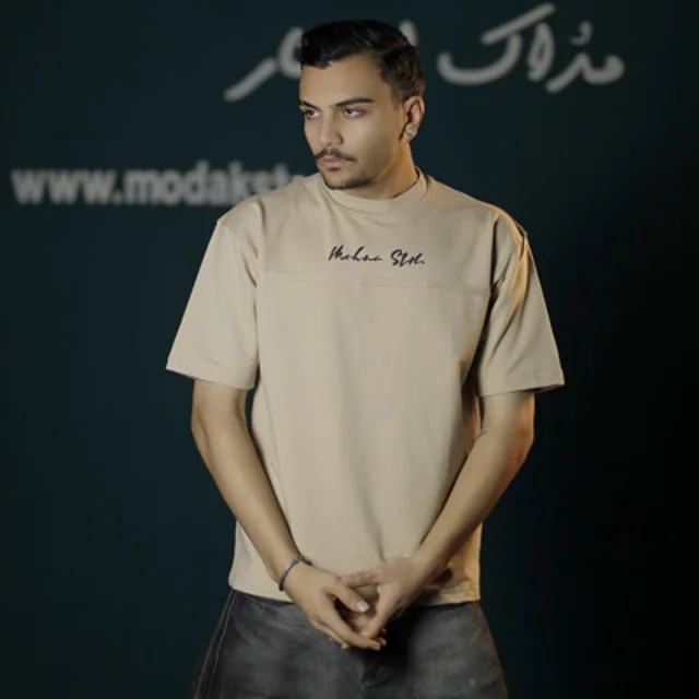 تیشرت دو نخ چاپی مردانه طرح modak star - عمده-کرم