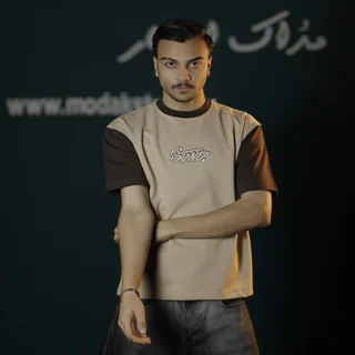 تیشرت دو نخ گلدوزی و تیکه دوزی شده مردانه - عمده-کرم