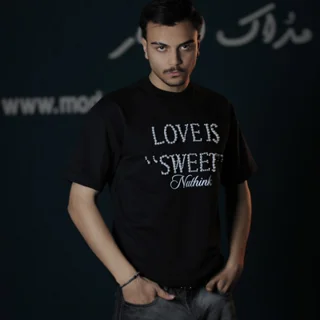تیشرت دو نخ چاپی و  مروارید دوزی شده - عمده-مشکی