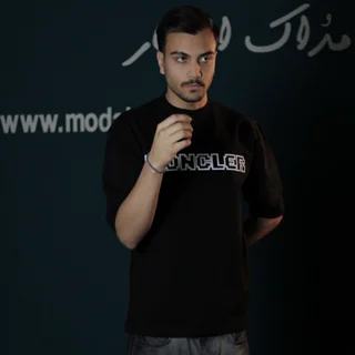 تیشرت دو نخ چاپی مردانه طرح MONCLER - عمده-مشکی