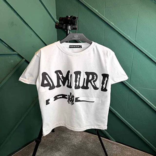 تیشرت پنبه چاپی مردانه طرح AMIRI  - عمده-سفید