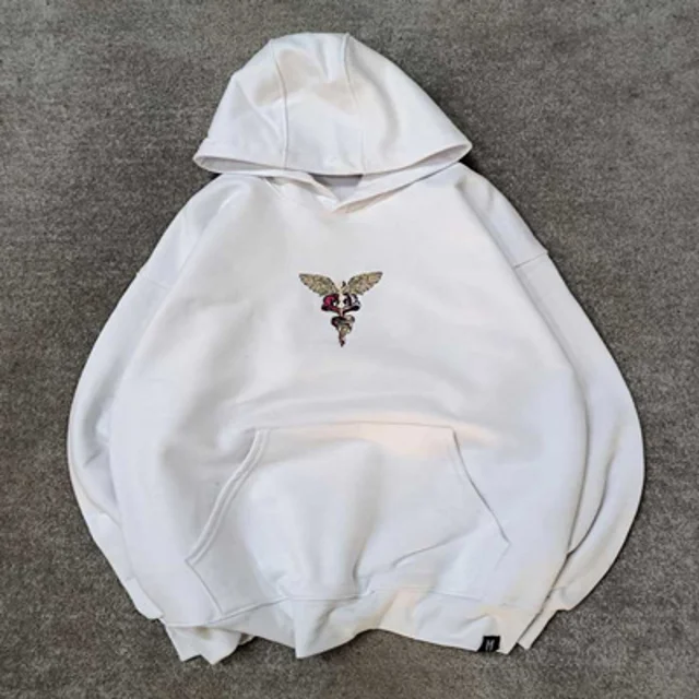 هودی پنبه پاییزه گلدوزی شده مردانه-عمده-سفید