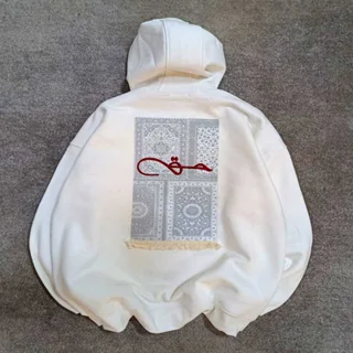 هودی پنبه مردانه چاپی و گلدوزی طرح حق-عمده-سفید