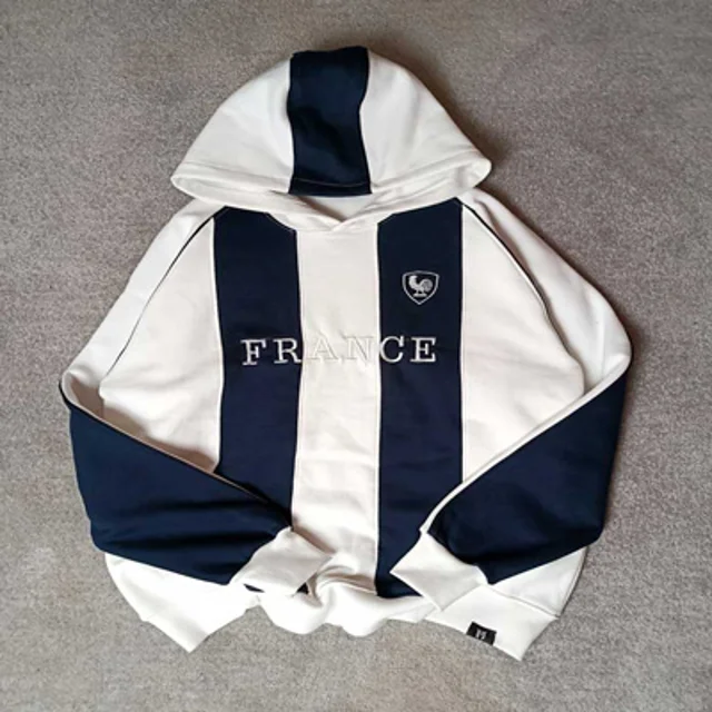 هودی پنبه پاییزه کیت مردانه-سفید سرمه ای