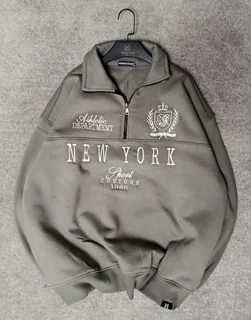 دورس نیم زیپ پنبه پاییزه مردانه-عمده-زیتونی