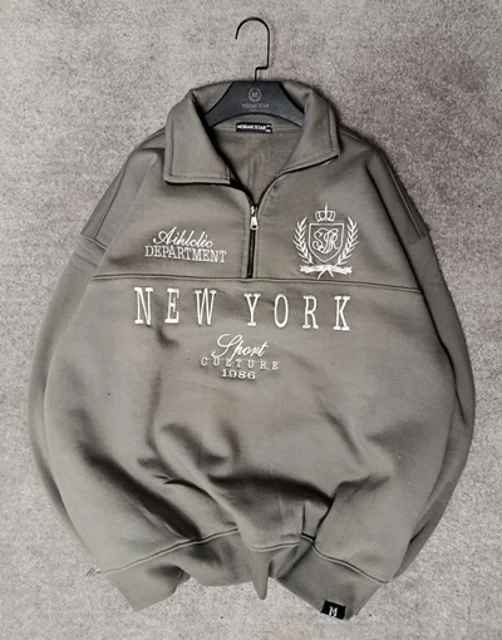 دورس نیم زیپ پنبه پاییزه مردانه-عمده-زیتونی