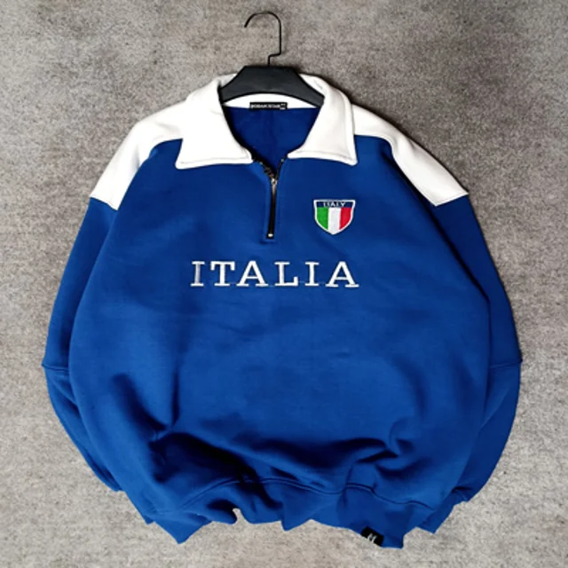 دورس نیم زیپ کیت پنبه مردانه-عمده-آبی ایتالیا