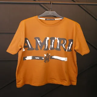 تیشرت پنبه چاپی مردانه طرح AMIRI  - عمده - قهوه ای