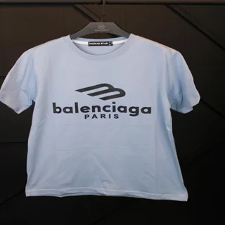 تیشرت پنبه اکونومی مردانه طرح BALENCI  چاپی - عمده-آبی یخی